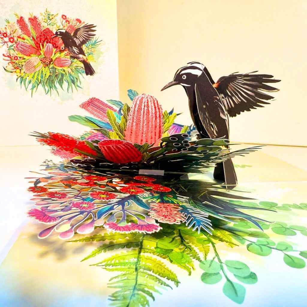 New Holland Honeyeater & Australian Native Flowers 3D Card