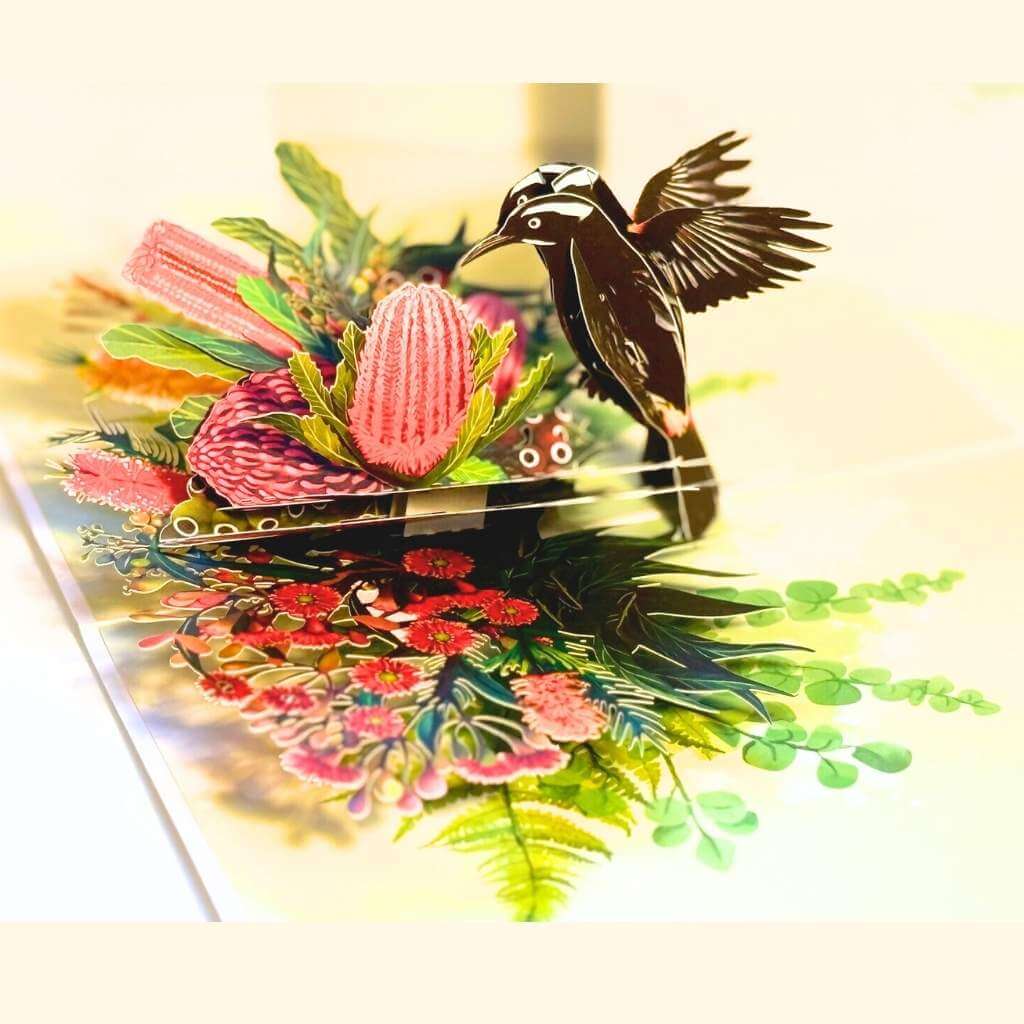 New Holland Honeyeater & Australian Native Flowers 3D Card