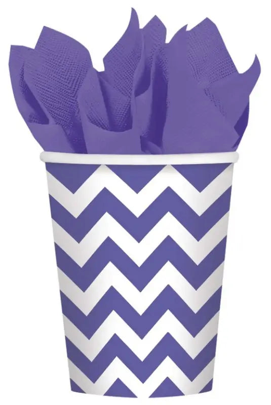 New Purple Chevron Paper Cups 266ml 8pk