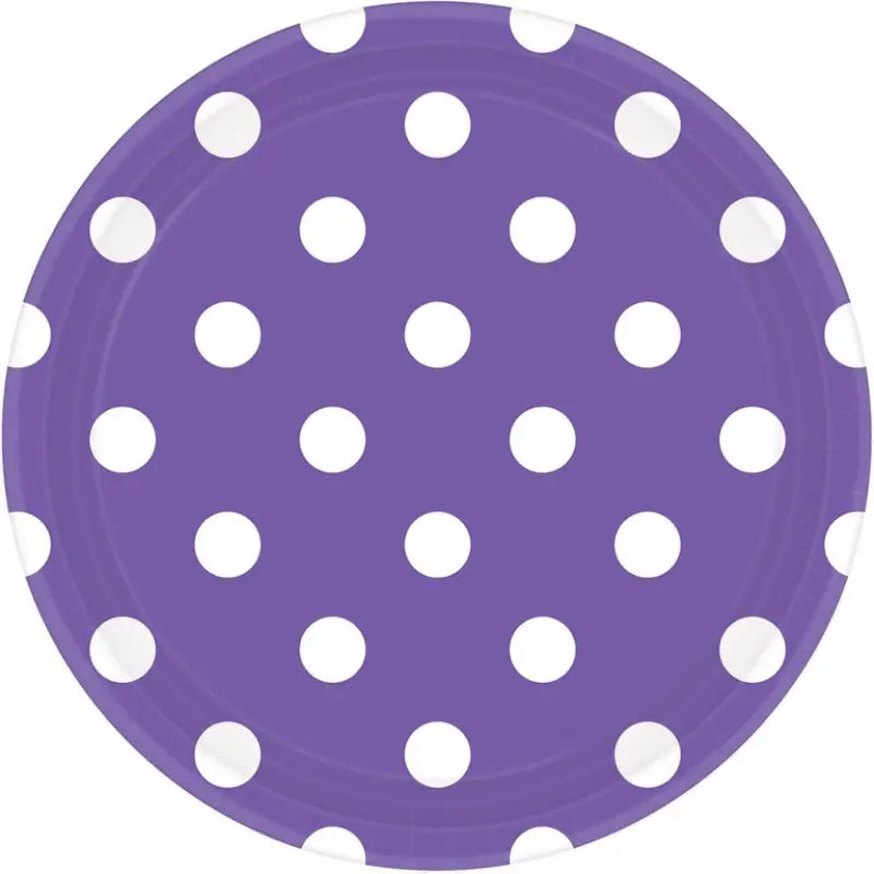 New Purple Polka Dot Paper Plates 17cm 8pk