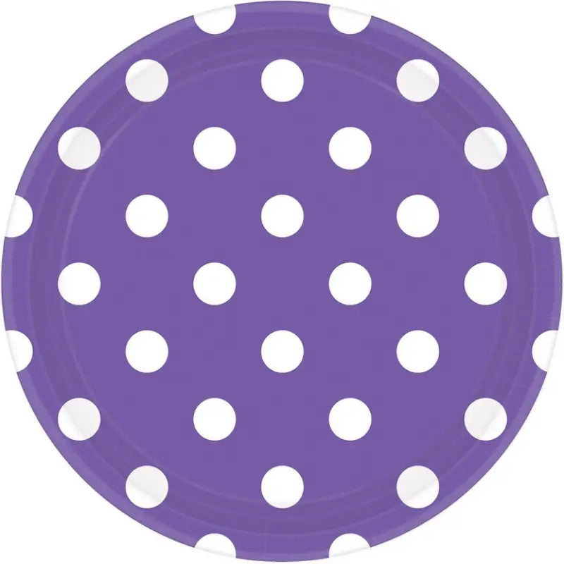 New Purple Polka Dot Paper Plates 17cm 8pk