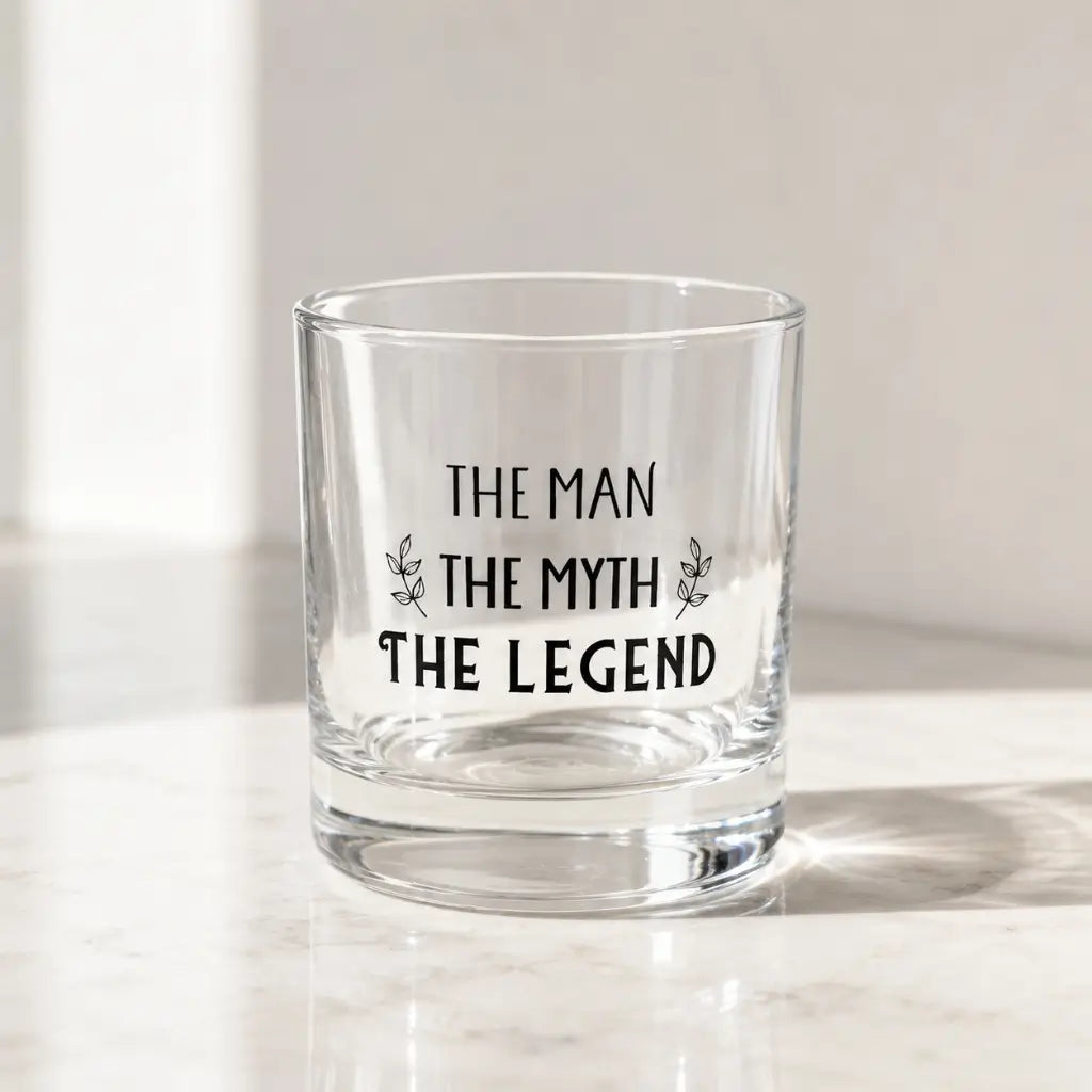 The Man The Myth The Legend whiskey glass gift