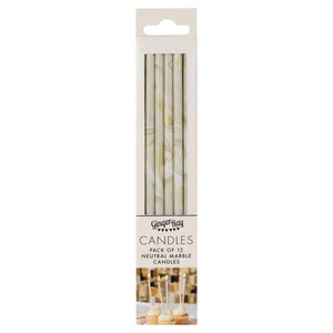 Nude and Champagne Gold Tall Marble Birthday Cake Candles 12pk