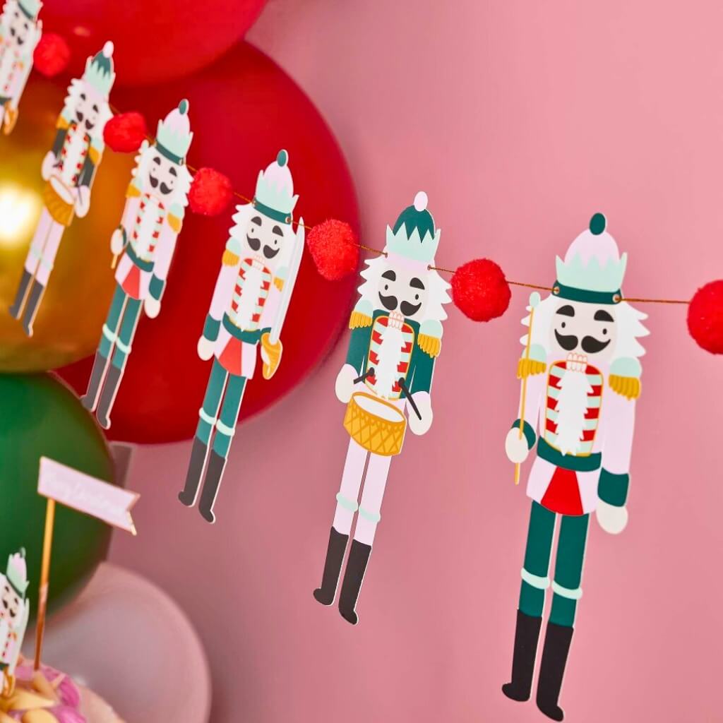 Holly Jolly Christmas Nutcracker Pom Pom Card Garland 2m