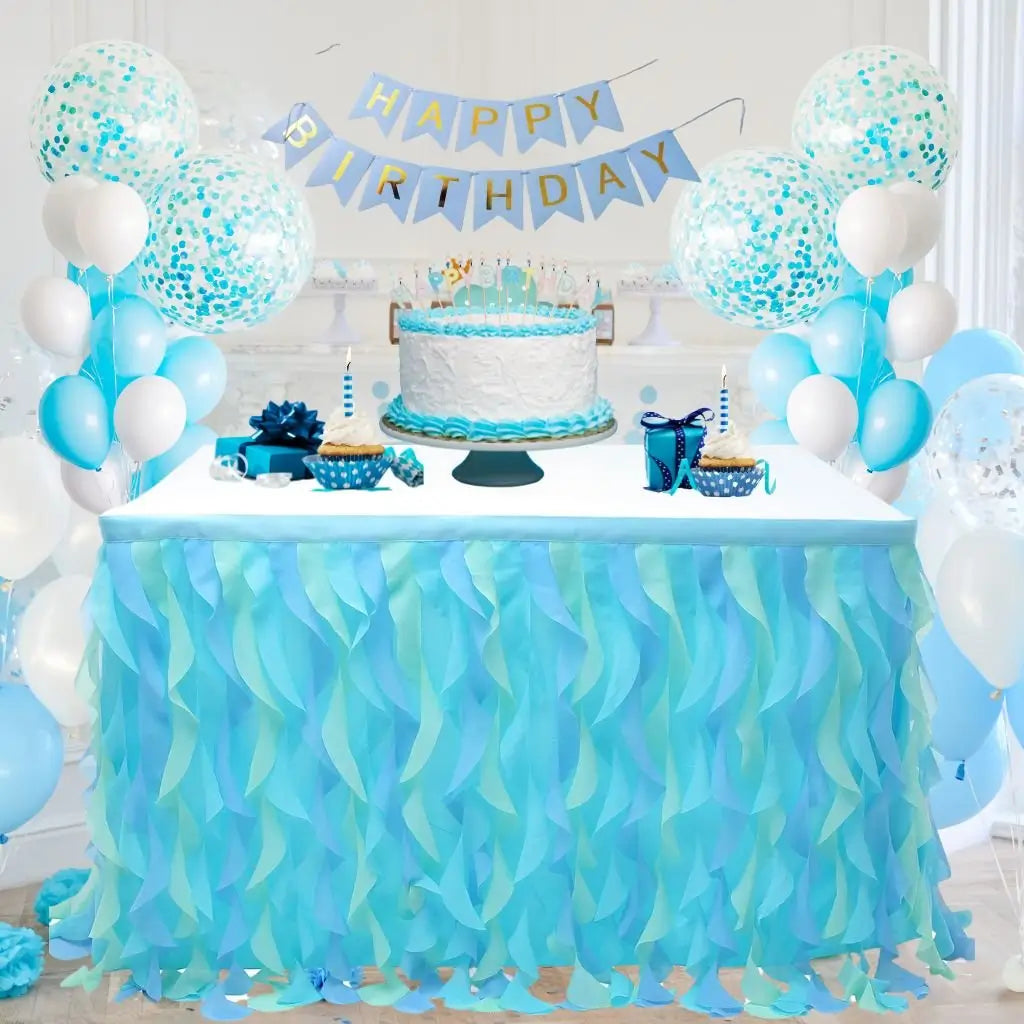 Ocean Themed Curly Tulle Table Skirt Baby Shower Birthday Decorations