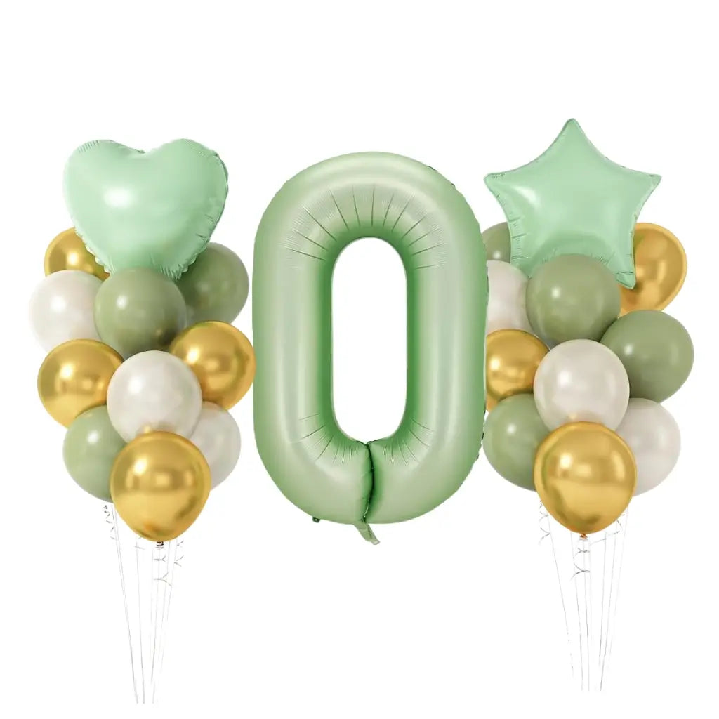 Olive Green Gold White Heart Star Birthday Balloon Bundle 23pk number 0