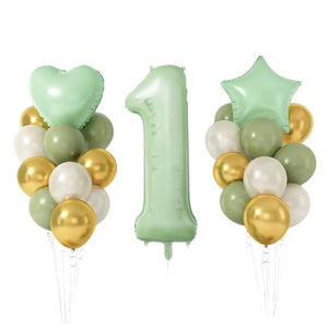 Olive Green Gold White Heart Star Birthday Balloon Bundle 23pk number 1