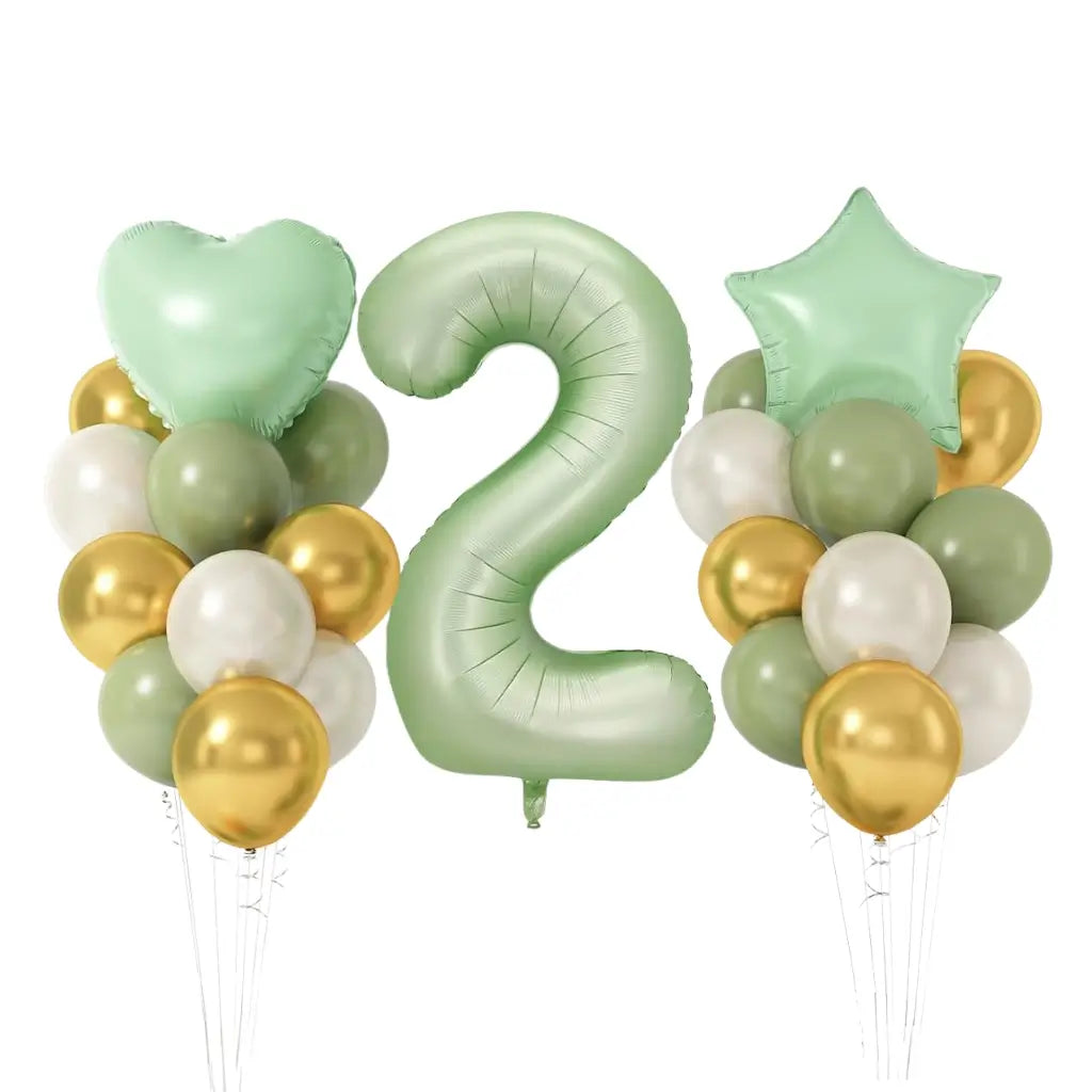 Olive Green Gold White Heart Star Birthday Balloon Bundle 23pk number 2