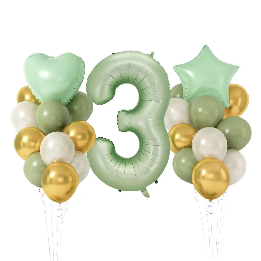 Olive Green Gold White Heart Star Birthday Balloon Bundle 23pk number 3
