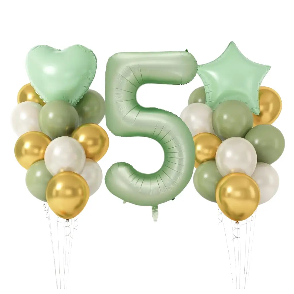 Olive Green Gold White Heart Star Birthday Balloon Bundle 23pk number 5