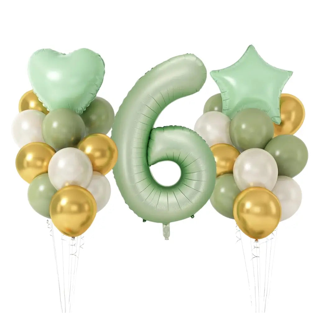 Olive Green Gold White Heart Star Birthday Balloon Bundle 23pk number 6