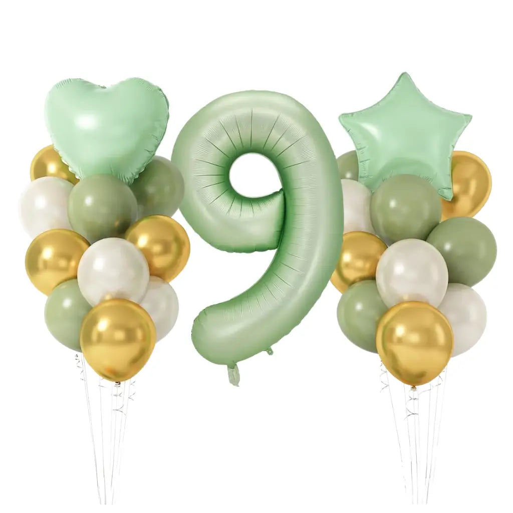 Olive Green Gold White Heart Star Birthday Balloon Bundle 23pk number 9