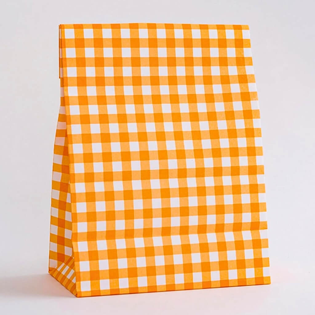 orange Gingham Paper Treat gift favour lolly loot Bags 5pk birthday wedding baby shower party decorations