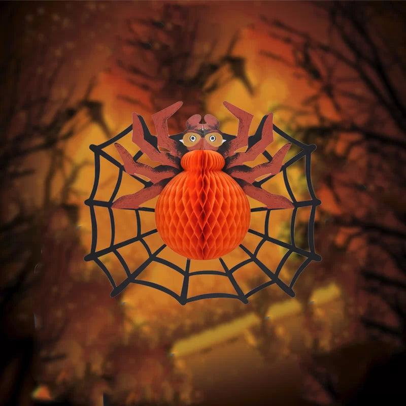 Orange Spooky Halloween Spider Paper Honeycomb