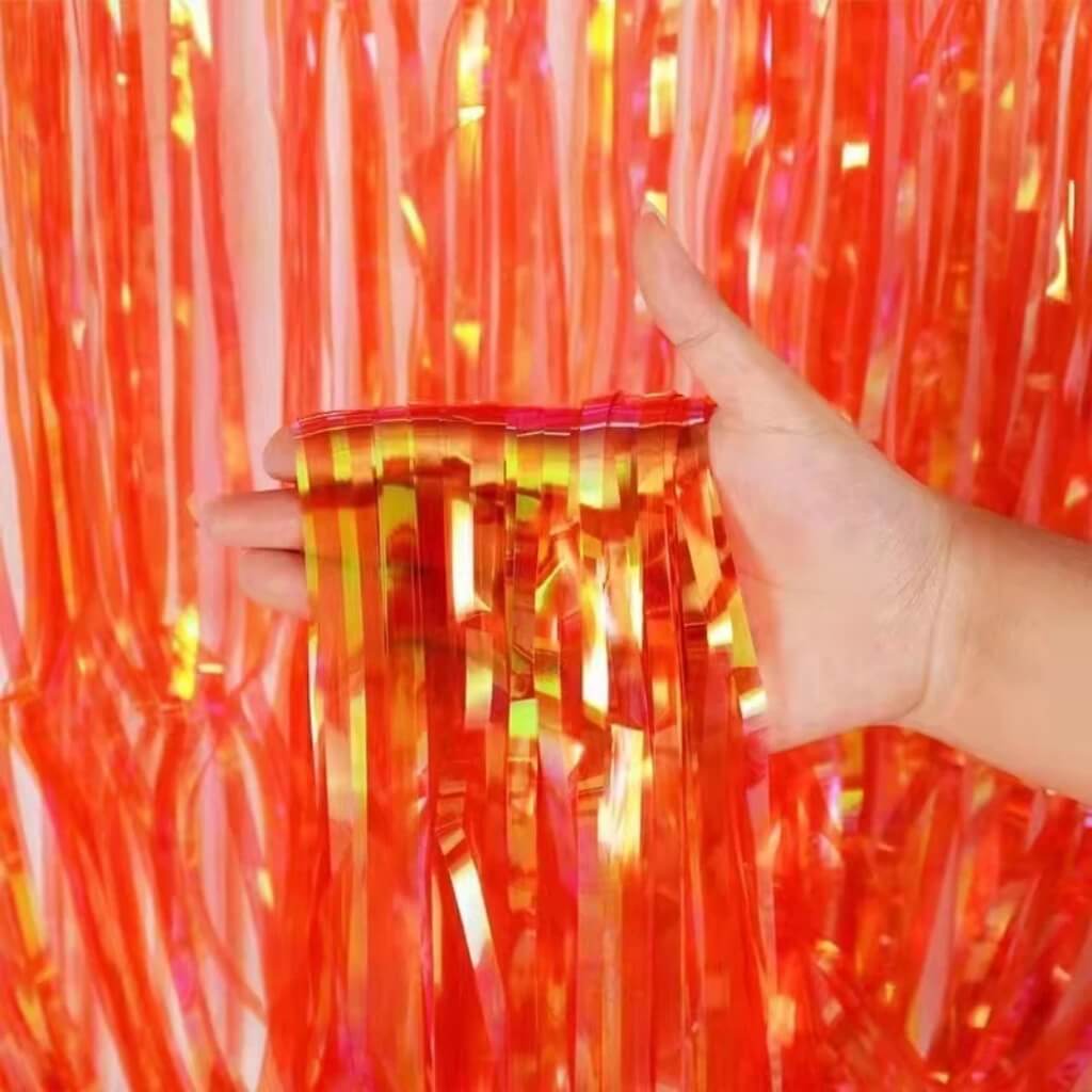 1m x 2m Iridescent Orange Foil Fringe Curtain