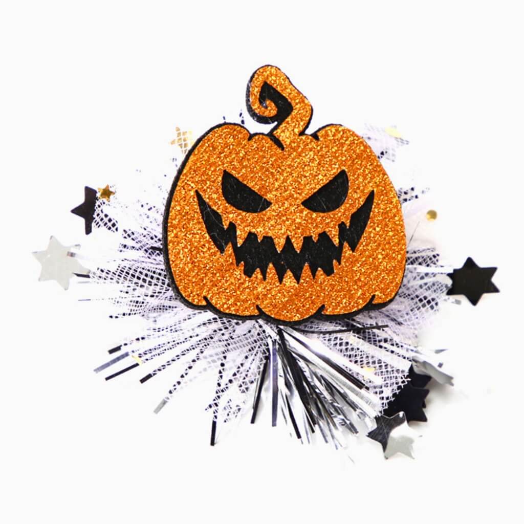 Creepy Glitter Orange Pumpkin Tinsel Hair Clip halloween costumes accessories