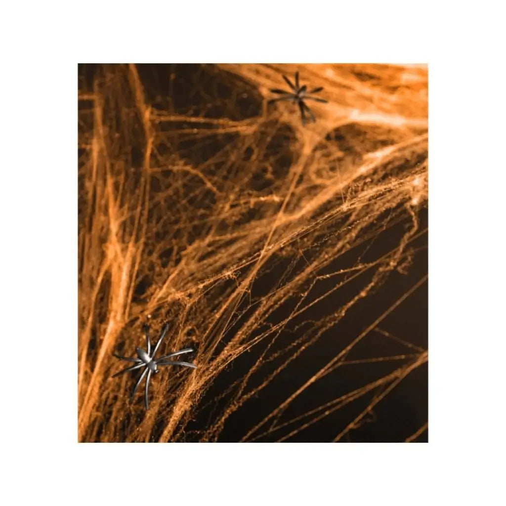 Orange Stretch Spiderweb Halloween Decoration with 2 Spiders 60g