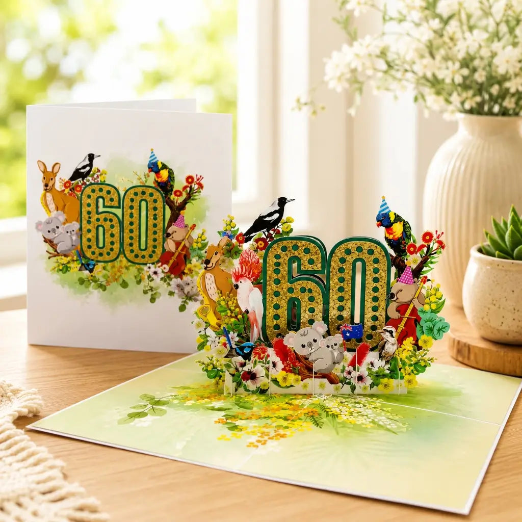 Australian animal 60th birthday 3D pop up card