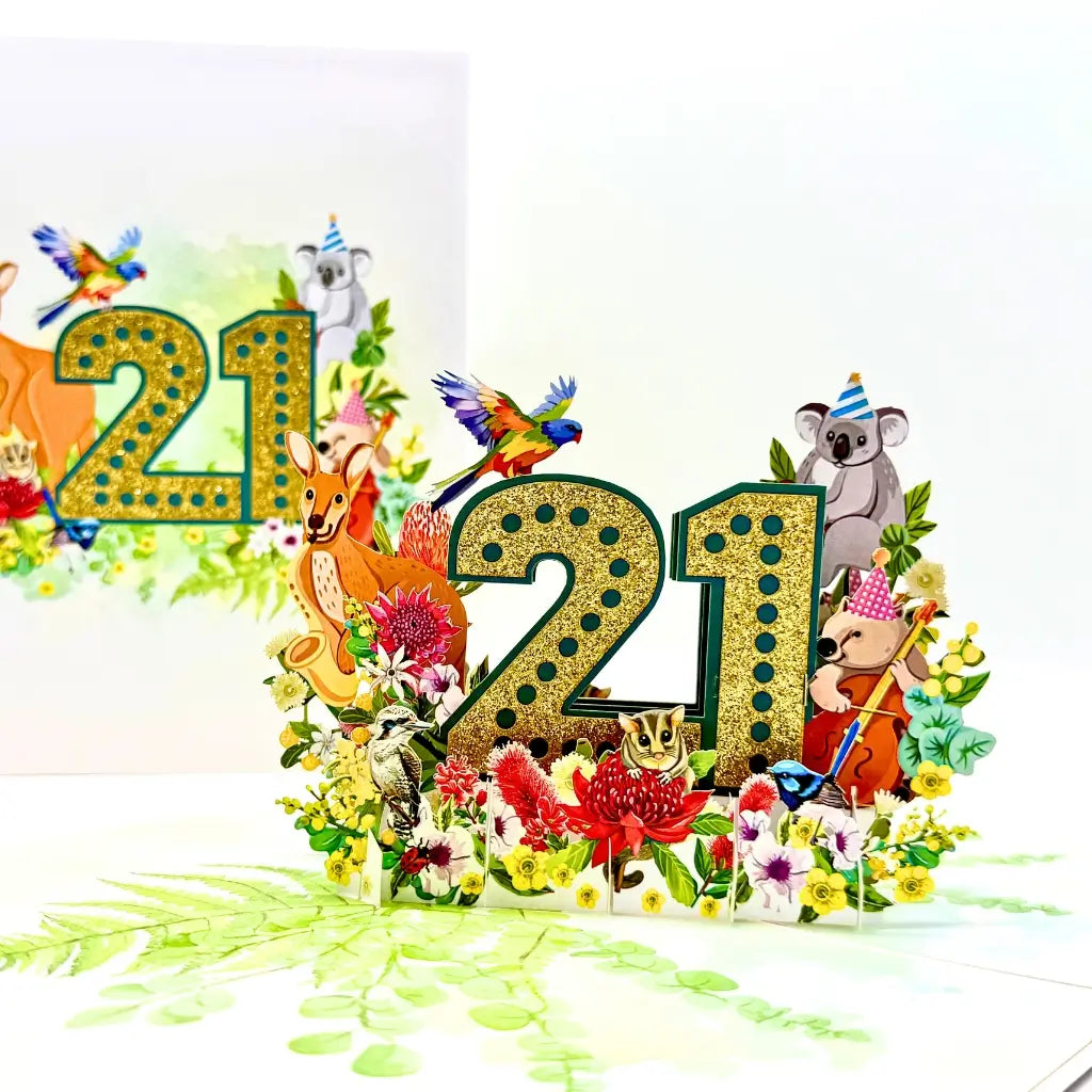 Australian animal 21st birthday 3D pop up card