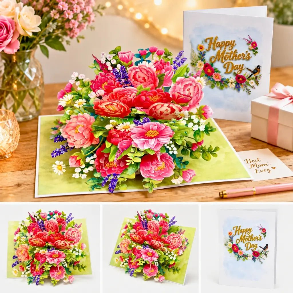 Floral garden pop up card with roses and peonies