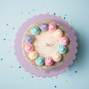Papyrus pastel lilac scalloped cake board measuring 25.4cm