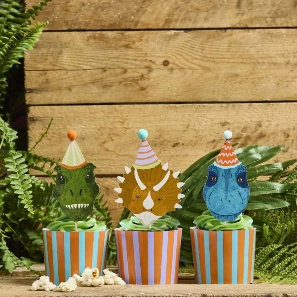 Party Dinosaurs Cupcake Holder & Topper Kit 12 Pack