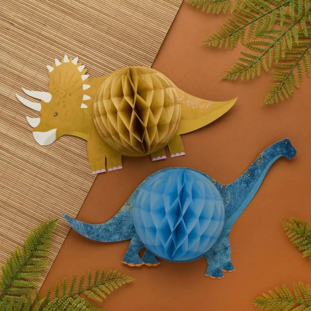 Dinosaur honeycomb party decorations with 3D tissue design