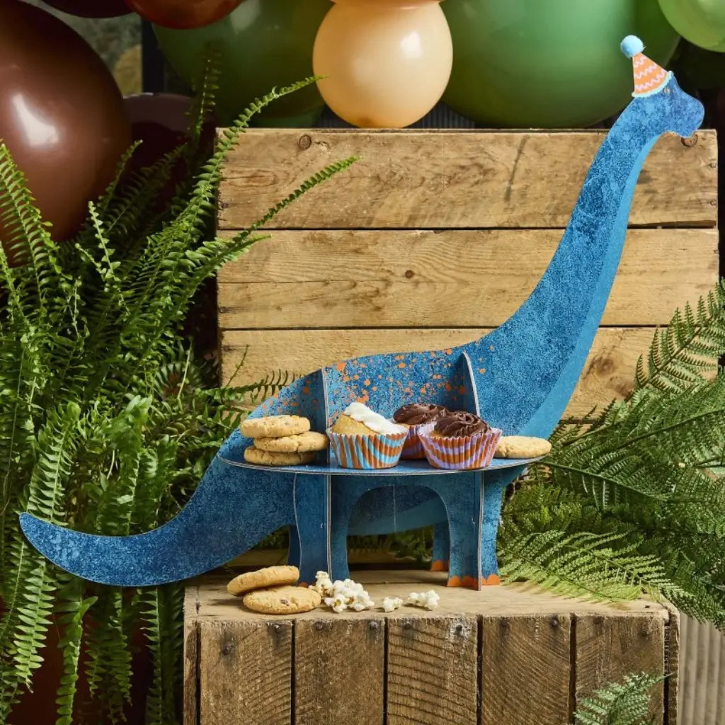 Party Dinosaurs Treat Stand shaped like a blue Brachiosaurus