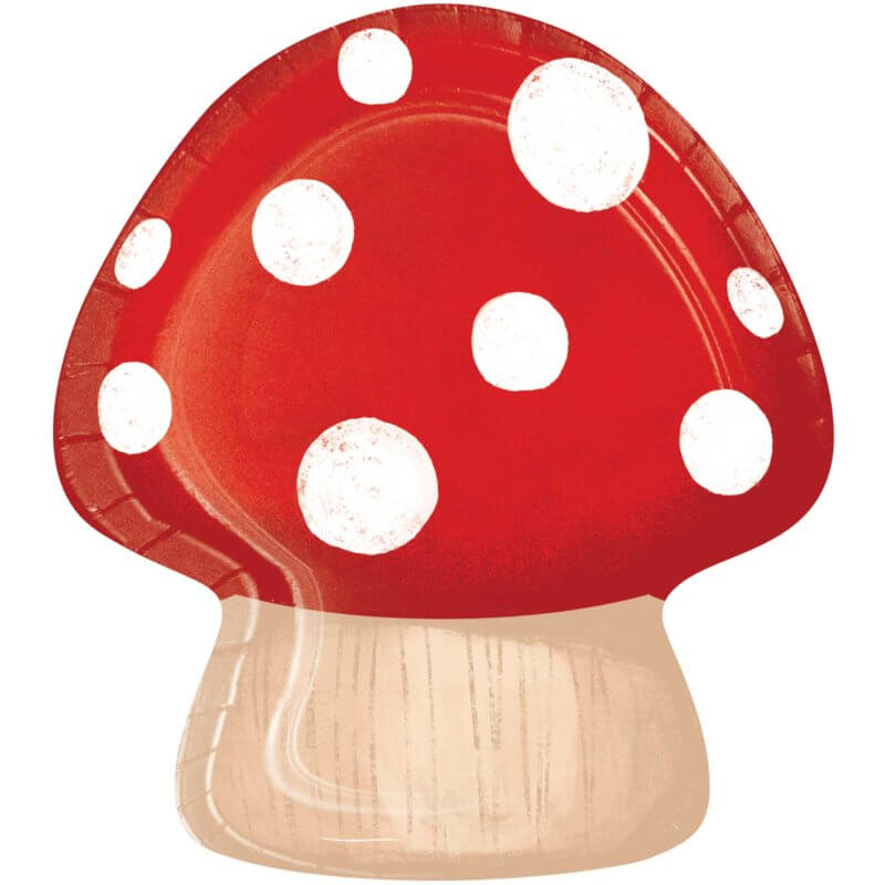 Red Mushroom Shaped Paper Dinner Plates 8pk