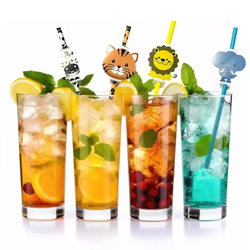 Jungle Animal Paper Drinking Straws 12pk