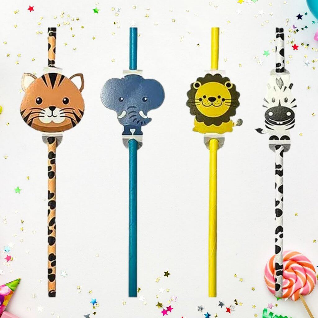 Jungle Animal Paper Drinking Straws 12pk