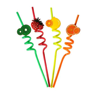Assorted Fruit Swirly Plastic Straws 4pk