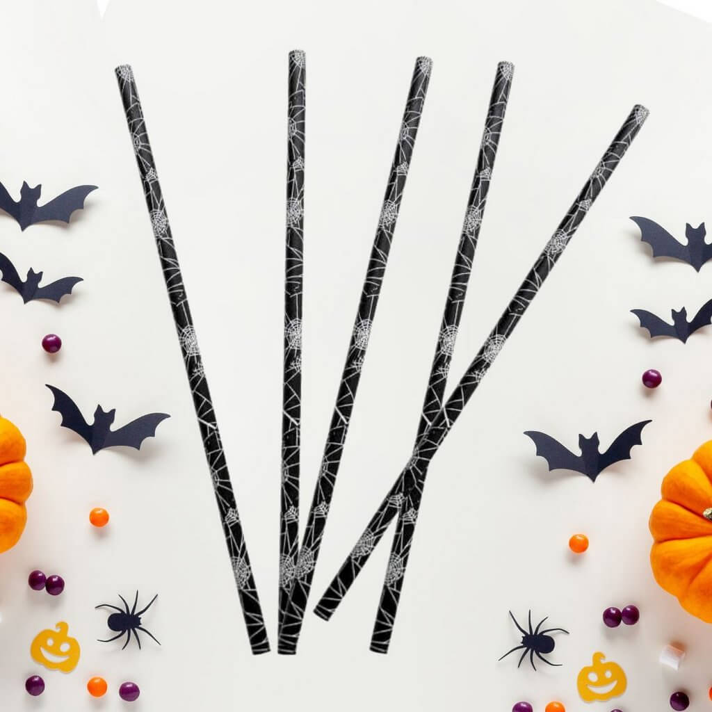 Halloween Spiderweb Black Paper Straws 25pk