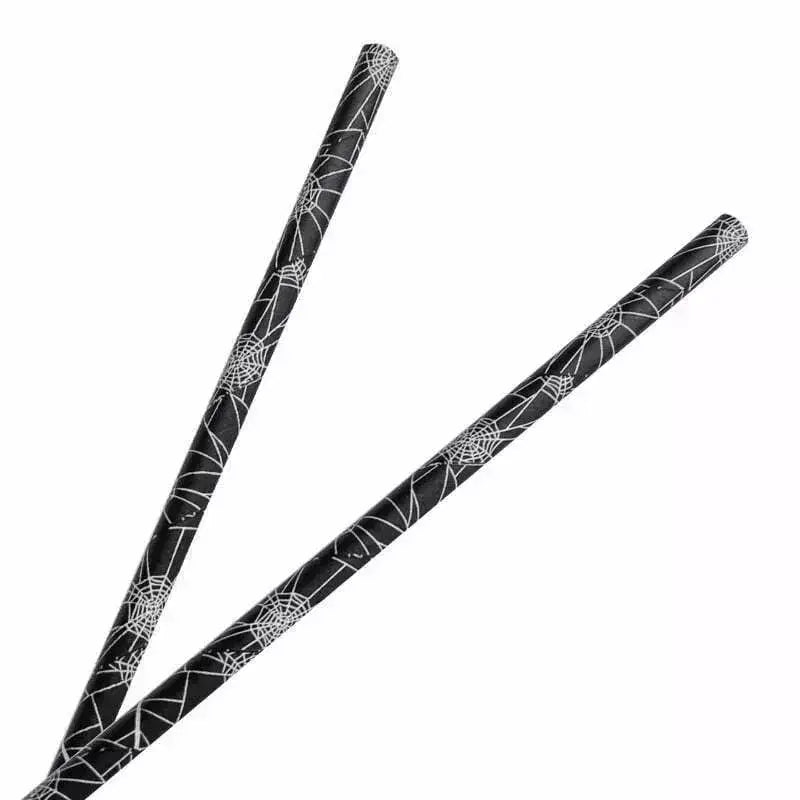 Halloween Spiderweb Black Paper Straws 25pk