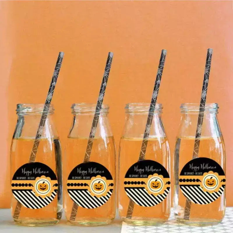 Halloween Spiderweb Black Paper Straws 25pk