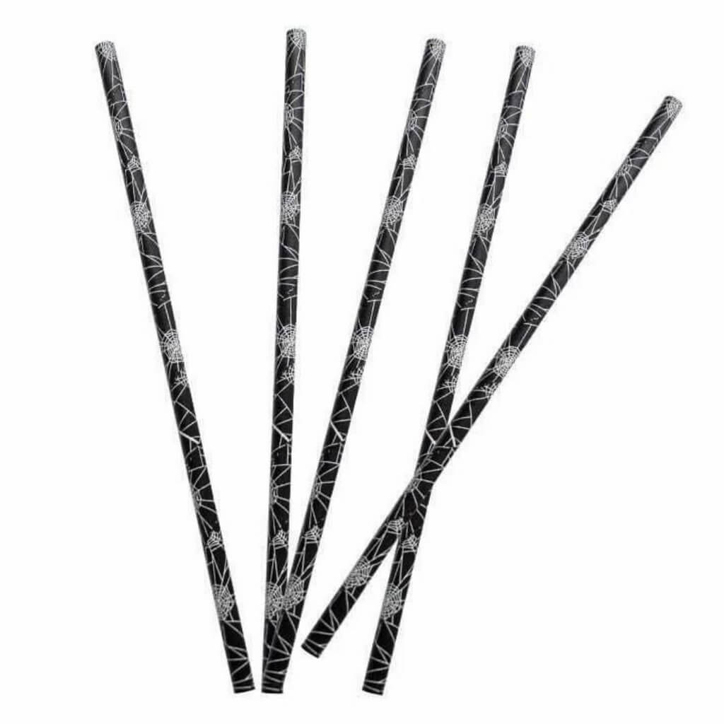 Halloween Spiderweb Black Paper Straws 25pk