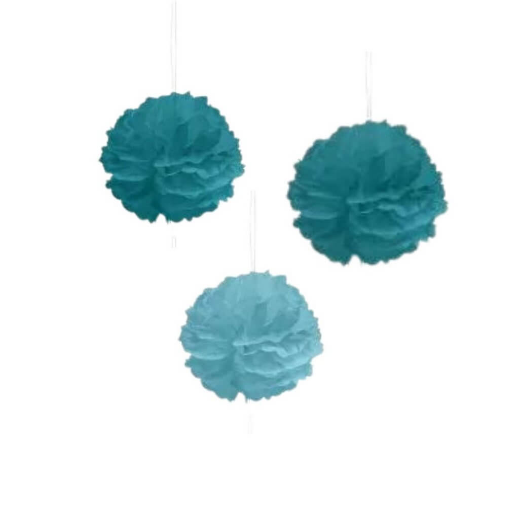 Blue Tissue Paper Pom Pom Balls 3pk