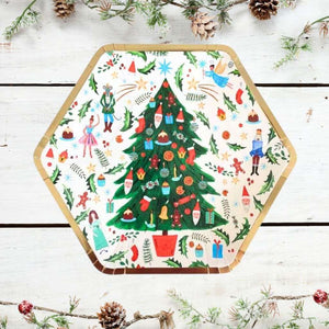 Christmas Tree Hexagonal Paper Plates 23cm 8pk