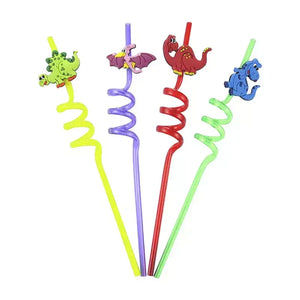 Dinosaur Swirly Plastic Straws 4pk