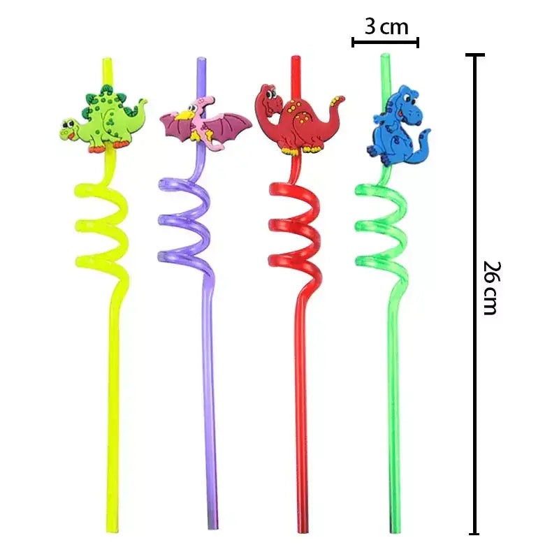 4pk Dinosaur Swirly Plastic Straws