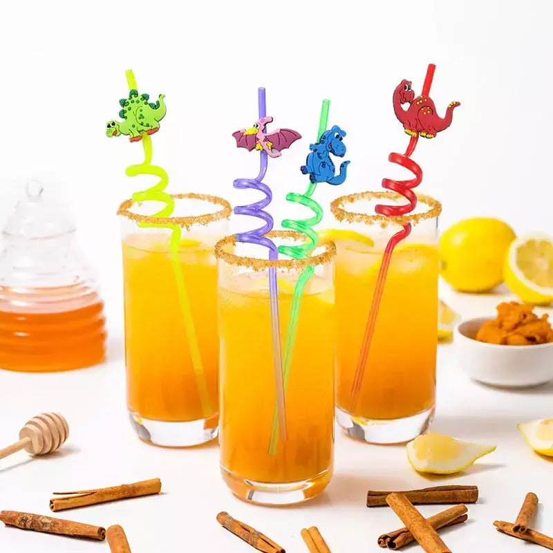 Dinosaur Swirly Plastic Straws 4pk