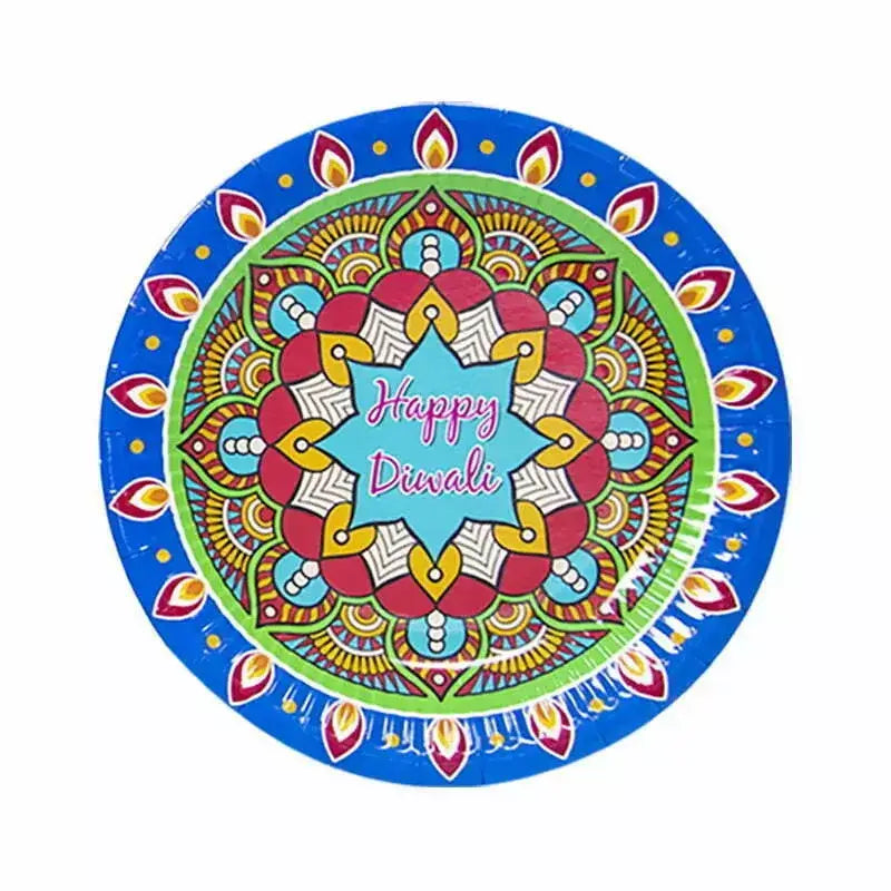 Happy Diwali Round Paper Plates 17cm 8pk