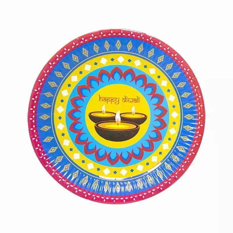 Happy Diwali Round Paper Plates 23cm 8pk