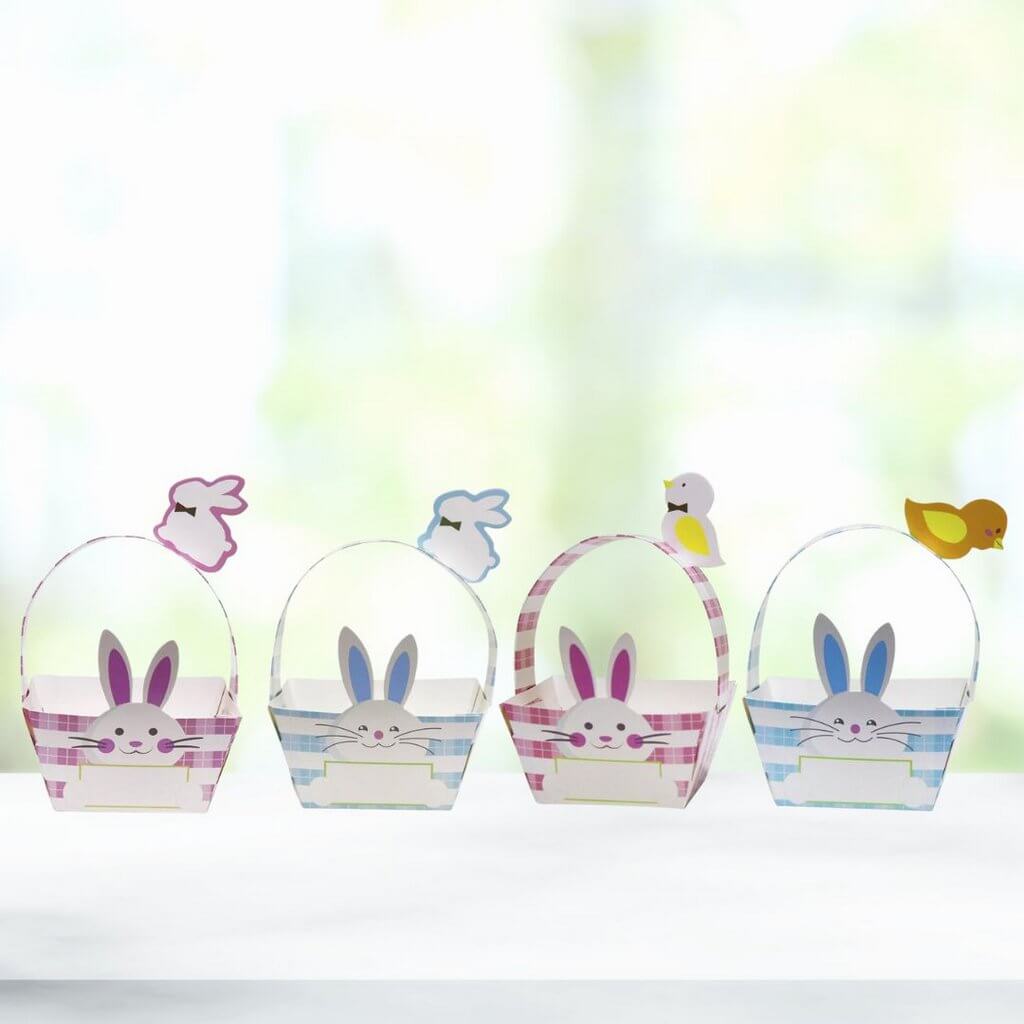 Pink & Blue Easter Bunny Paper Baskets 4pk