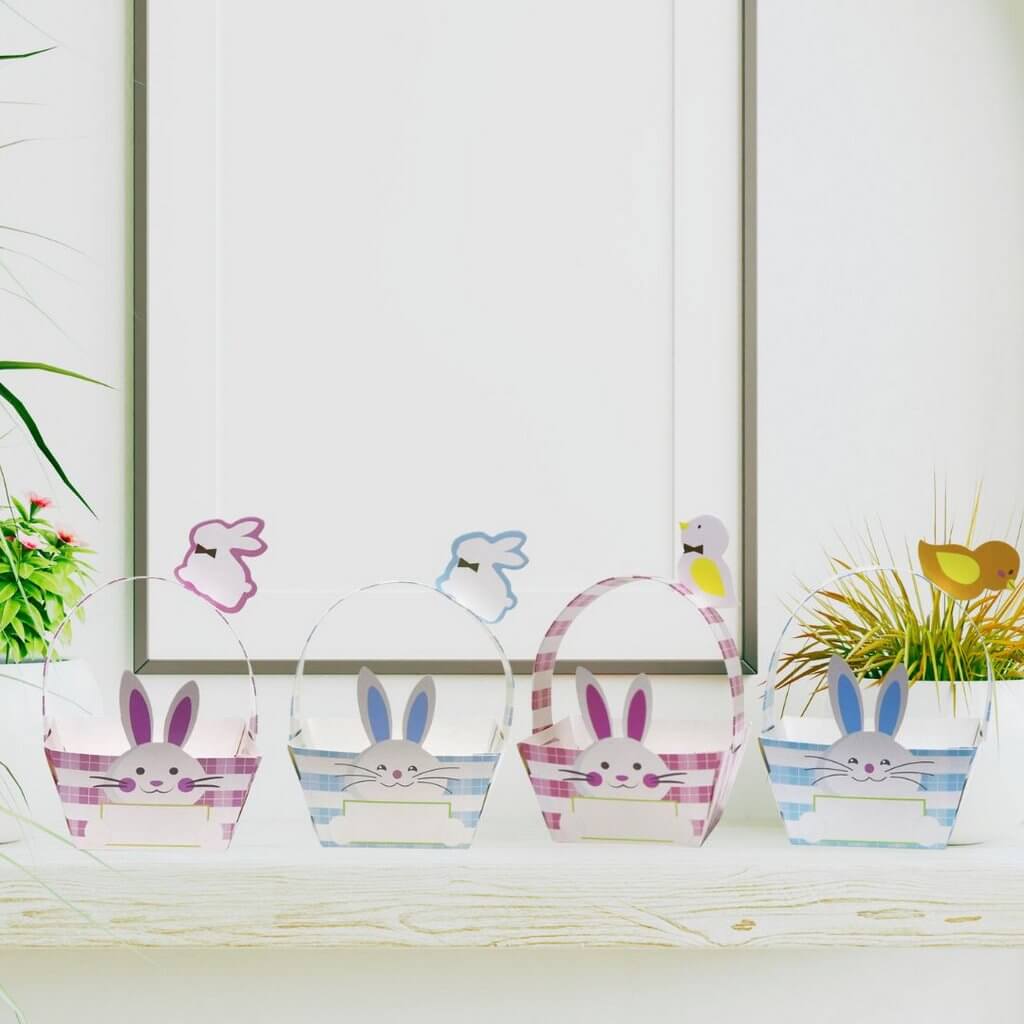 Pink & Blue Easter Bunny Paper Baskets 4pk