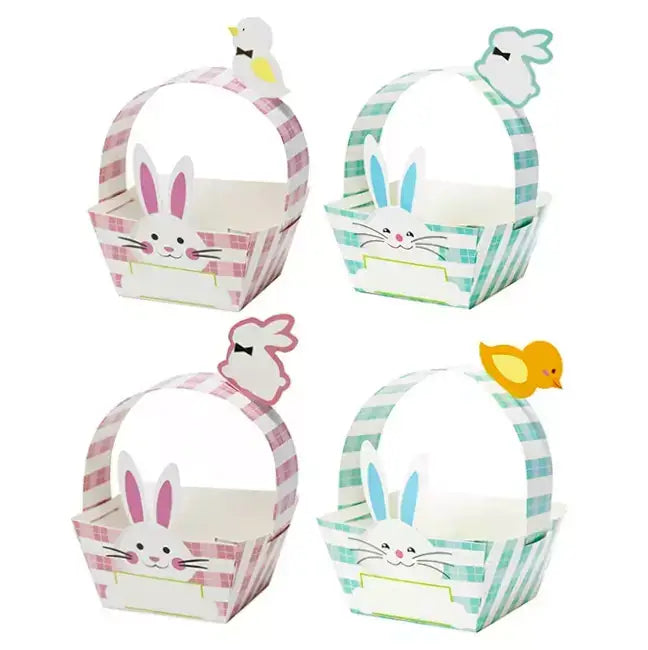 Pink & Blue Easter Bunny Paper Baskets 4pk