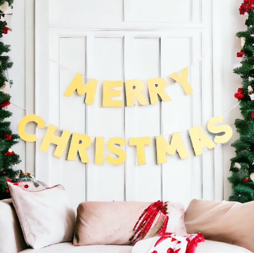 Gold Glitter Merry Christmas Paper Banner 2m