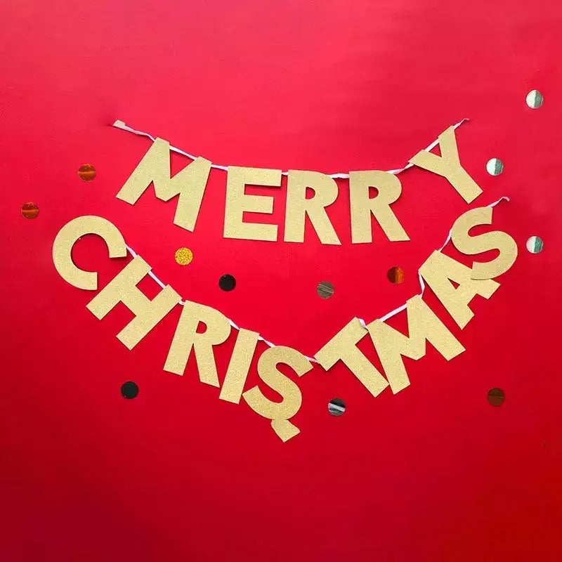 Gold Glitter Merry Christmas Paper Banner 2m