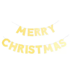 Gold Glitter Merry Christmas Paper Banner 2m