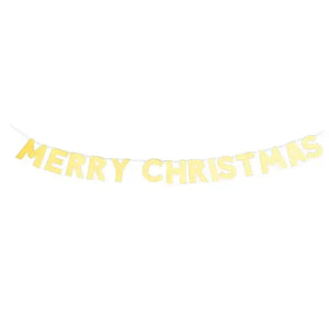 Gold Glitter Merry Christmas Paper Banner 2m
